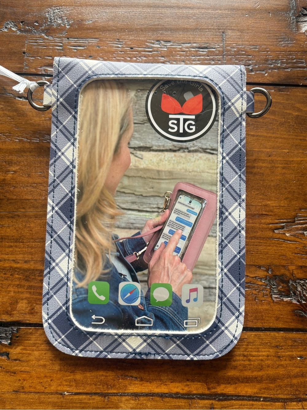 Blue Plaid Clear-Window Crossbody Phone Holster
